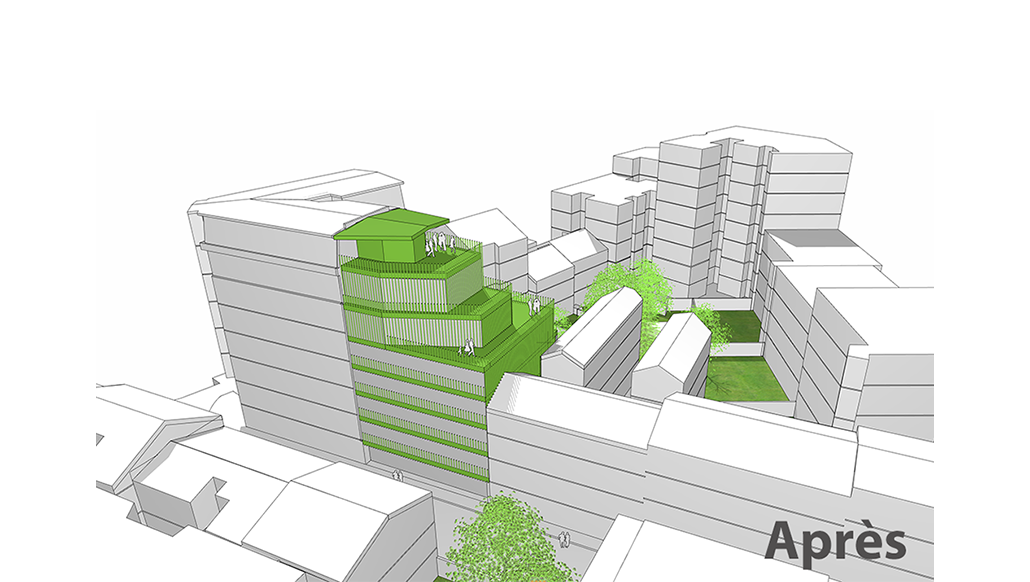 Transformation de bureaux en logements, extension et sur-élévation