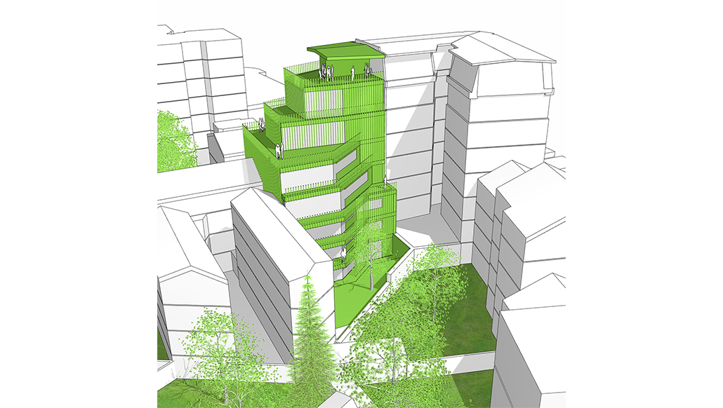 Transformation de bureaux en logements, extension et sur-élévation
