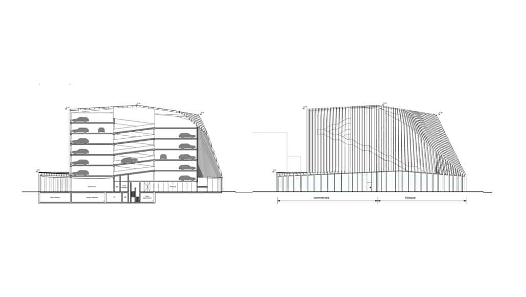 2013-Grenoble-Pavillon mobilité-coupe et élévation de façade-1030x582